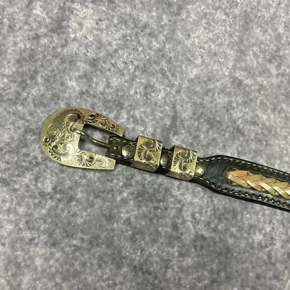 Vintage Custom C. Gantz Western Tooled Leather Belt Ornate Buckle Size 38